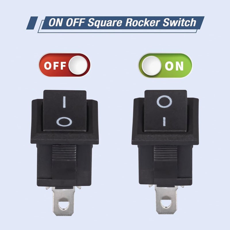 VEXUNGA Mini Rocker Switch On Off 3 Pin 2 Position 10A 125V AC 6A 250V Black Boat Rocker Toggle Switch KCD1 SPST Snap-in Square Switches for Car Marine Home Appliances (Pack of 10pcs) - Image 4